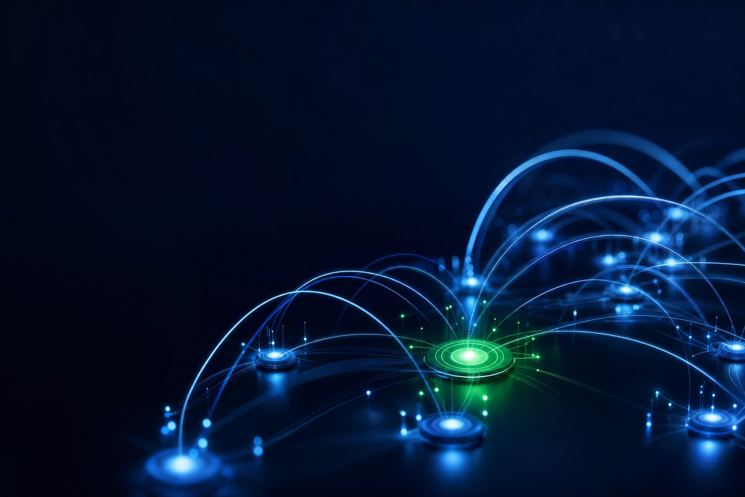 Abstract network of glowing connections representing call routing